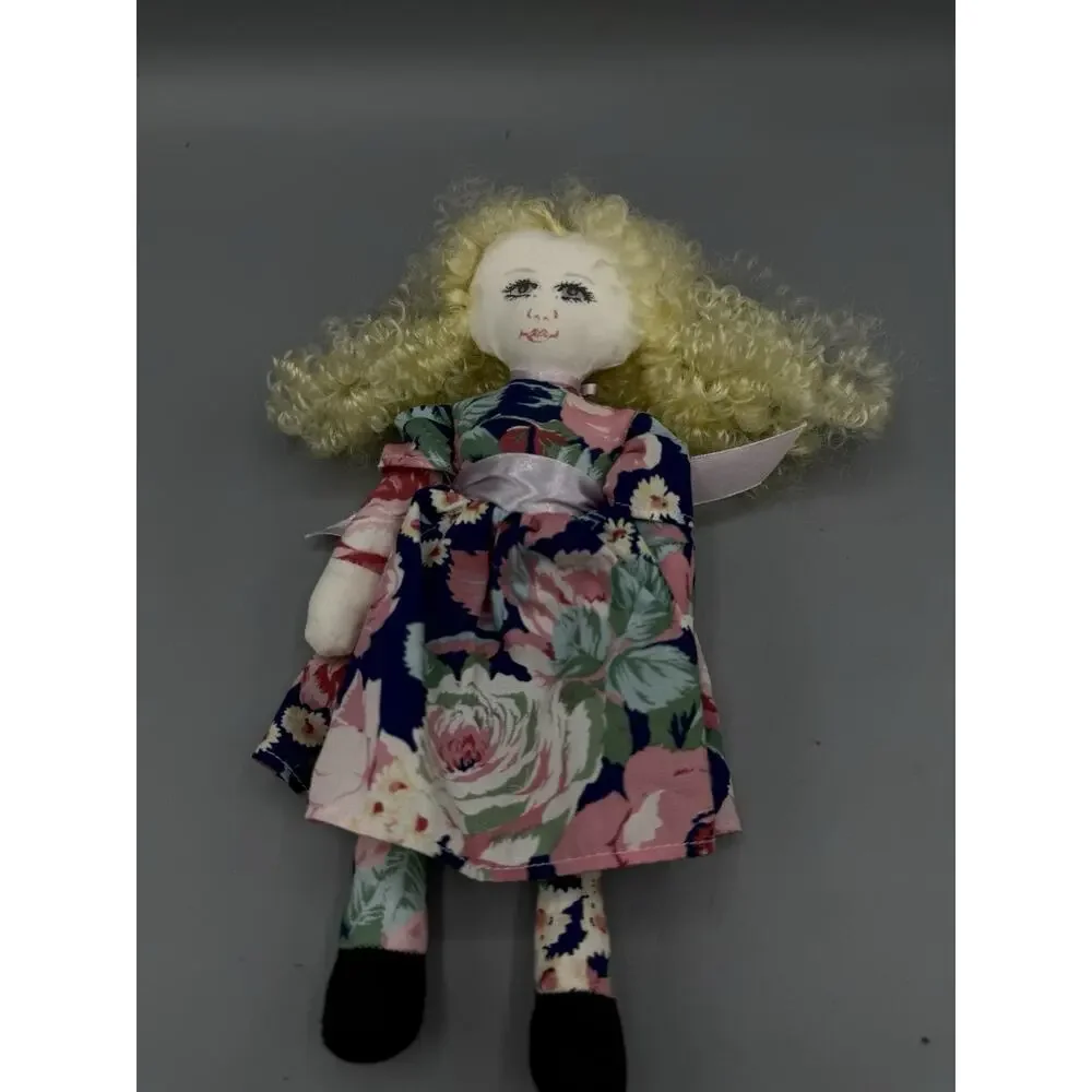 Hamilton Collection Cloth Doll Blonde Curly Hair Floral Dress 10” Vintage